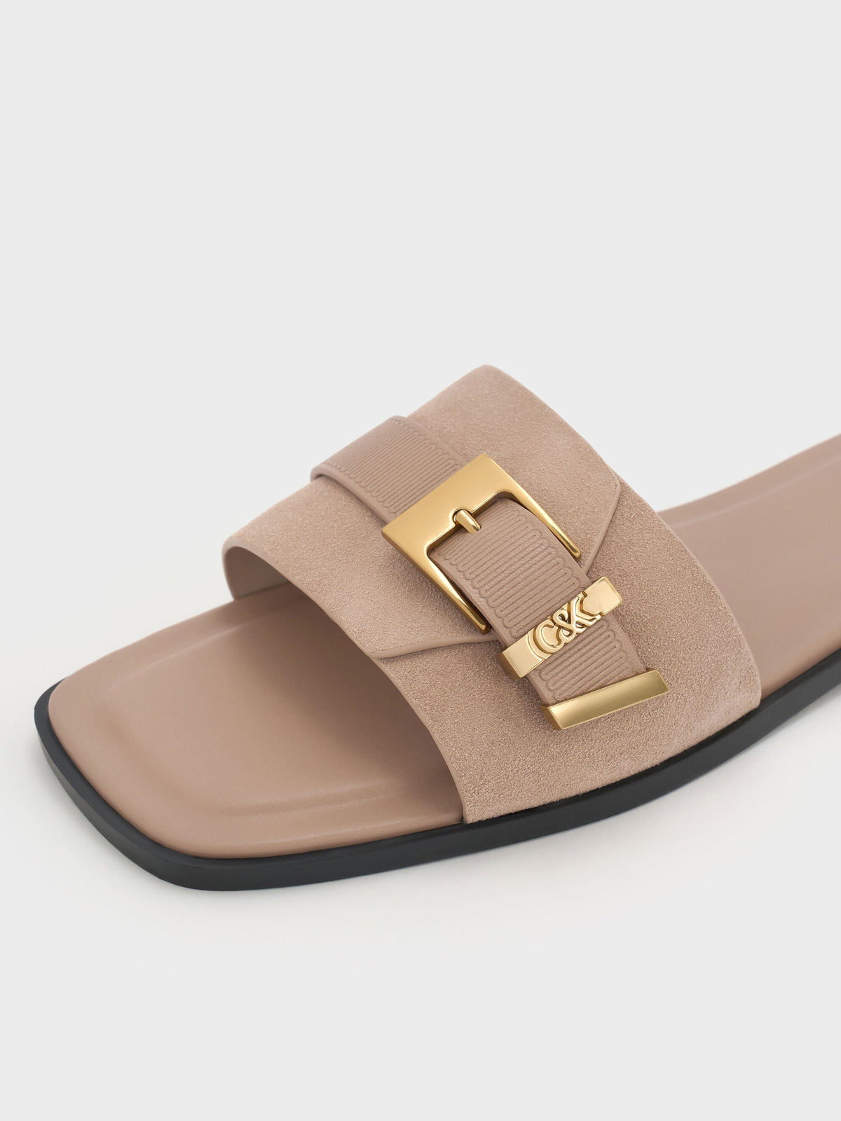 CHARLES & KEITH Popular / Whitney Suede & Leather Slide Sandals - Taupe