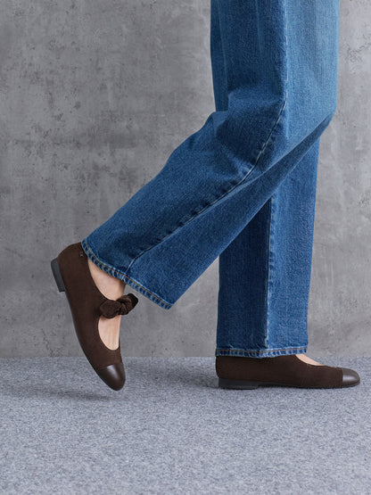 CHARLES & KEITH Latest / Suede & Leather Mary Janes - Dark Brown Textured