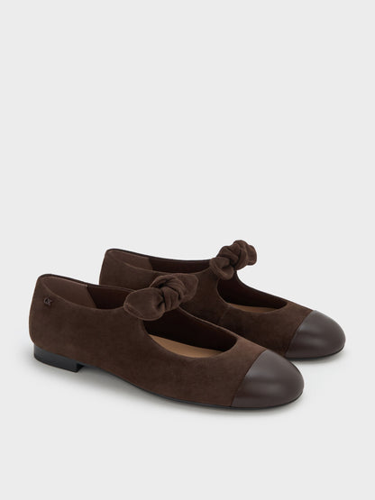 CHARLES & KEITH Latest / Suede & Leather Mary Janes - Dark Brown Textured