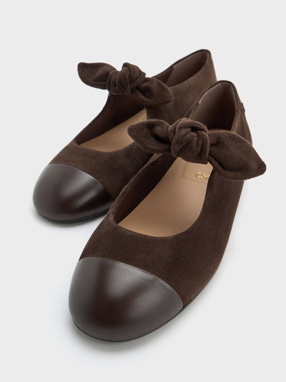 CHARLES & KEITH Latest / Suede & Leather Mary Janes - Dark Brown Textured