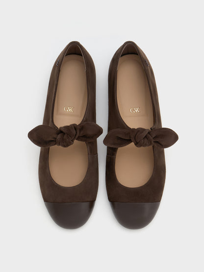 CHARLES & KEITH Latest / Suede & Leather Mary Janes - Dark Brown Textured