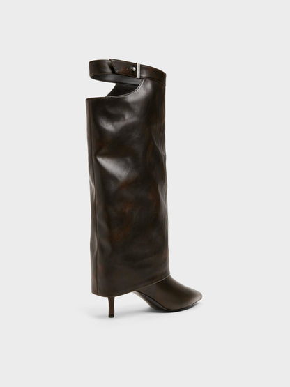 CHARLES & KEITH Sale / Cut-Out Stiletto Knee-High Boots - Brown