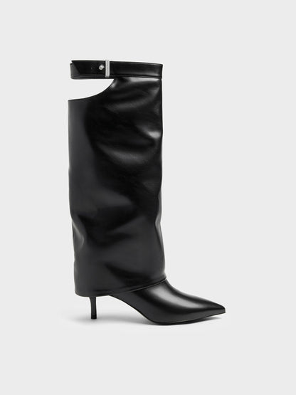 CHARLES & KEITH Smart Buy / Cut-Out Stiletto Knee-High Boots - Black