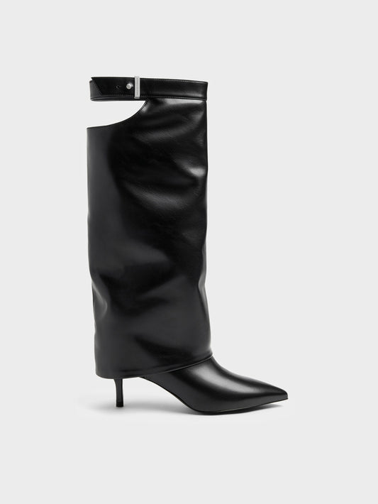 CHARLES & KEITH Smart Buy / Cut-Out Stiletto Knee-High Boots - Black