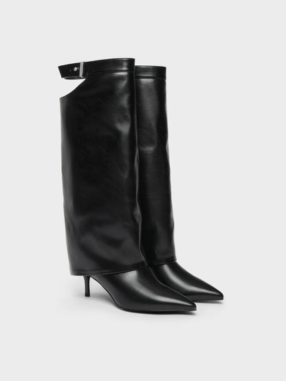 CHARLES & KEITH Smart Buy / Cut-Out Stiletto Knee-High Boots - Black