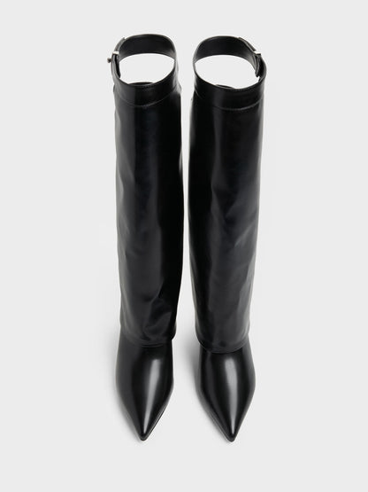 CHARLES & KEITH Smart Buy / Cut-Out Stiletto Knee-High Boots - Black