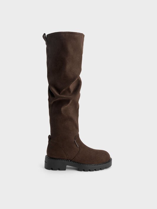 CHARLES & KEITH Value / Camilla Faux Suede Thigh-High Boots - Dark Brown Textured