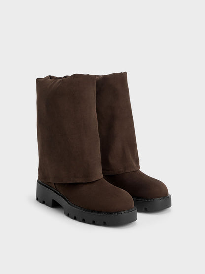 CHARLES & KEITH Value / Camilla Faux Suede Thigh-High Boots - Dark Brown Textured