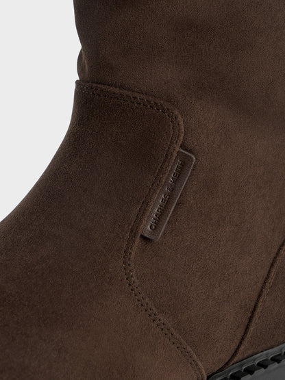 CHARLES & KEITH Value / Camilla Faux Suede Thigh-High Boots - Dark Brown Textured