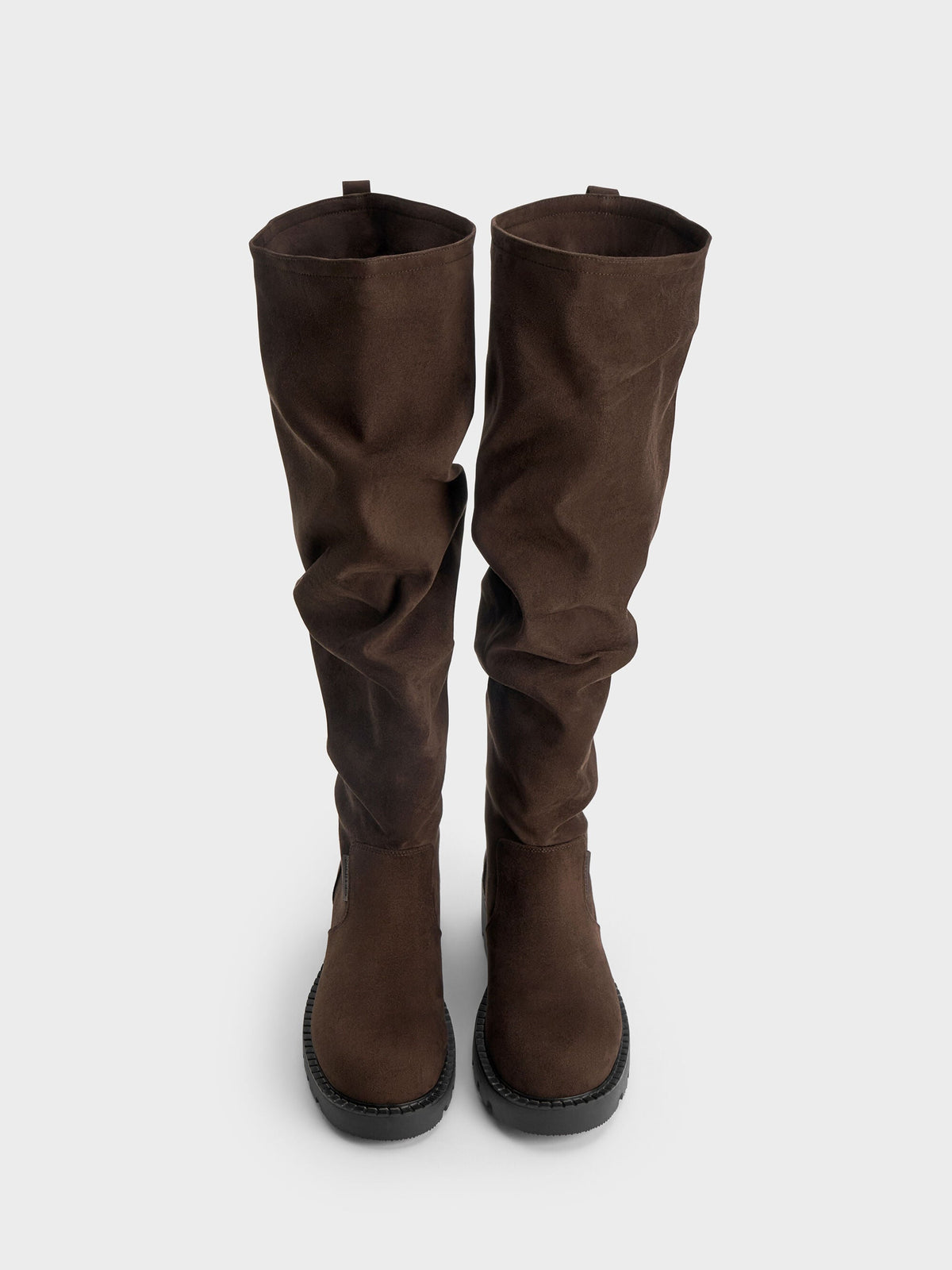 CHARLES & KEITH Value / Camilla Faux Suede Thigh-High Boots - Dark Brown Textured
