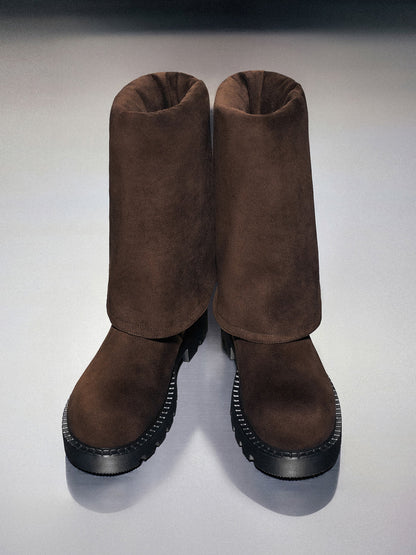 CHARLES & KEITH Value / Camilla Faux Suede Thigh-High Boots - Dark Brown Textured