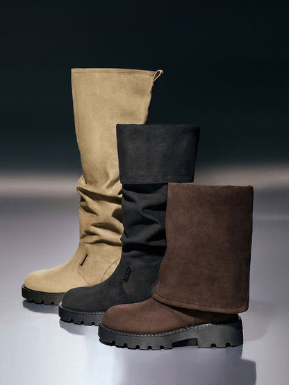 CHARLES & KEITH Value / Camilla Faux Suede Thigh-High Boots - Dark Brown Textured