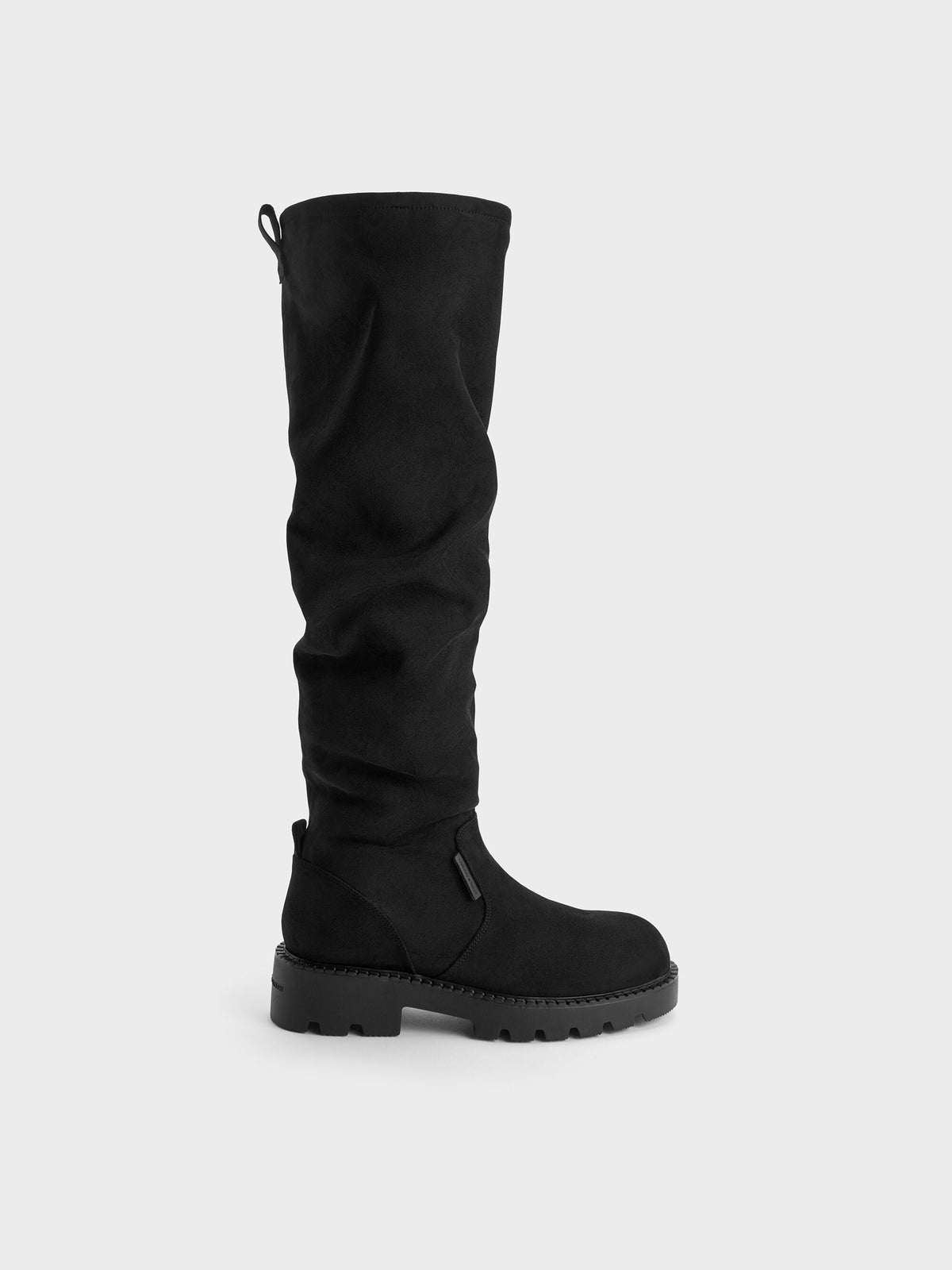 CHARLES & KEITH Essential / Camilla Faux Suede Thigh-High Boots - Black Textured