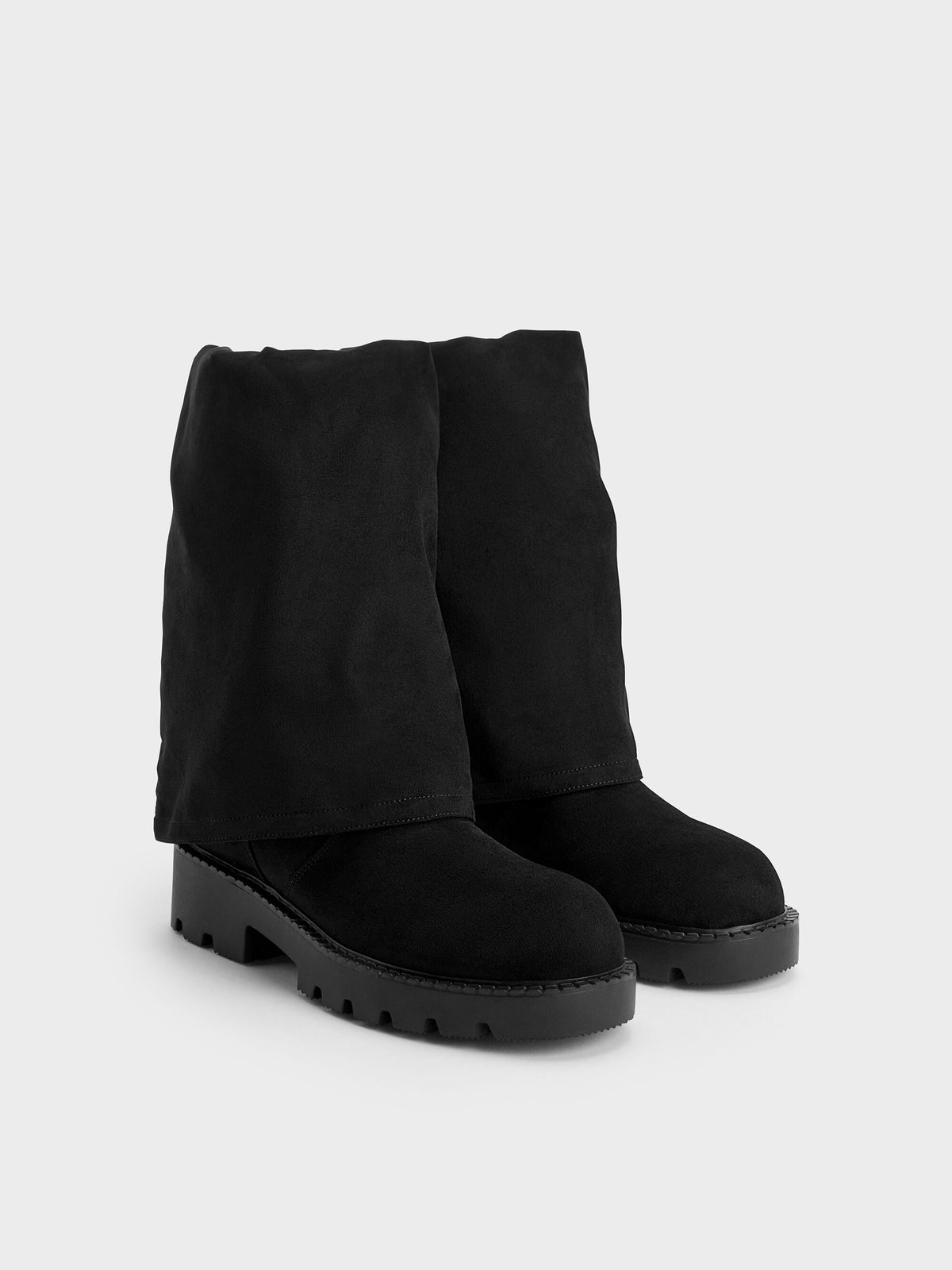 CHARLES & KEITH Essential / Camilla Faux Suede Thigh-High Boots - Black Textured