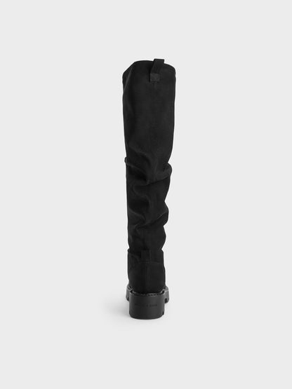 CHARLES & KEITH Essential / Camilla Faux Suede Thigh-High Boots - Black Textured