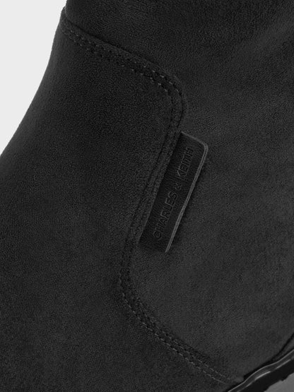 CHARLES & KEITH Essential / Camilla Faux Suede Thigh-High Boots - Black Textured