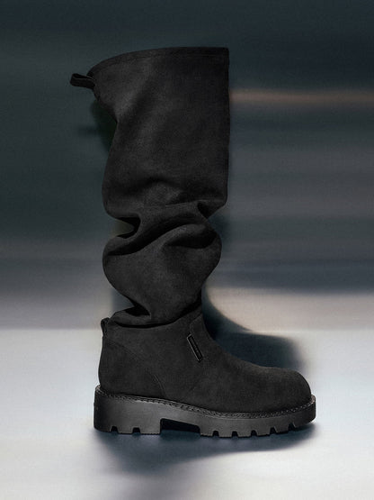 CHARLES & KEITH Essential / Camilla Faux Suede Thigh-High Boots - Black Textured