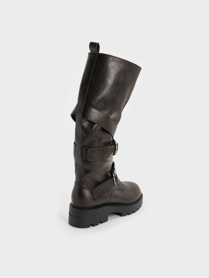 CHARLES & KEITH Value / Double-Strap Knee-High Boots - Dark Brown