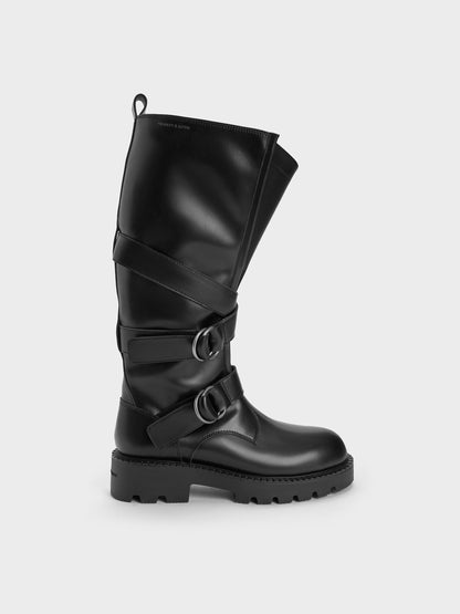 CHARLES & KEITH Sale / Double-Strap Knee-High Boots - Black