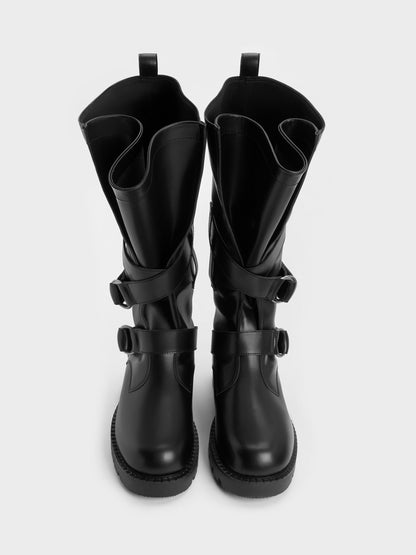 CHARLES & KEITH Sale / Double-Strap Knee-High Boots - Black