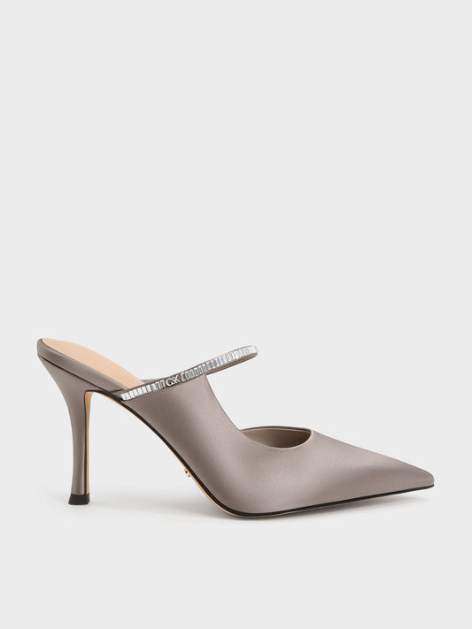 CHARLES & KEITH Best Seller / Gem D'Orsay Stiletto Mules - Pewter