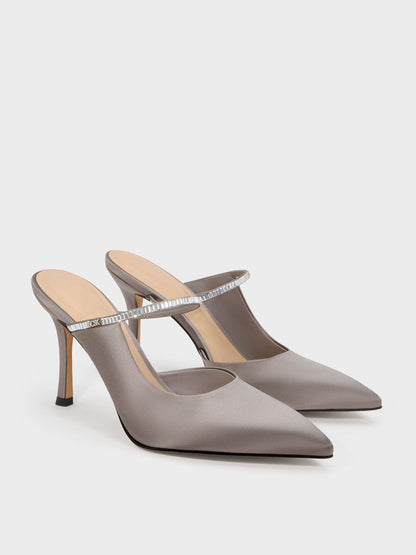 CHARLES & KEITH Best Seller / Gem D'Orsay Stiletto Mules - Pewter