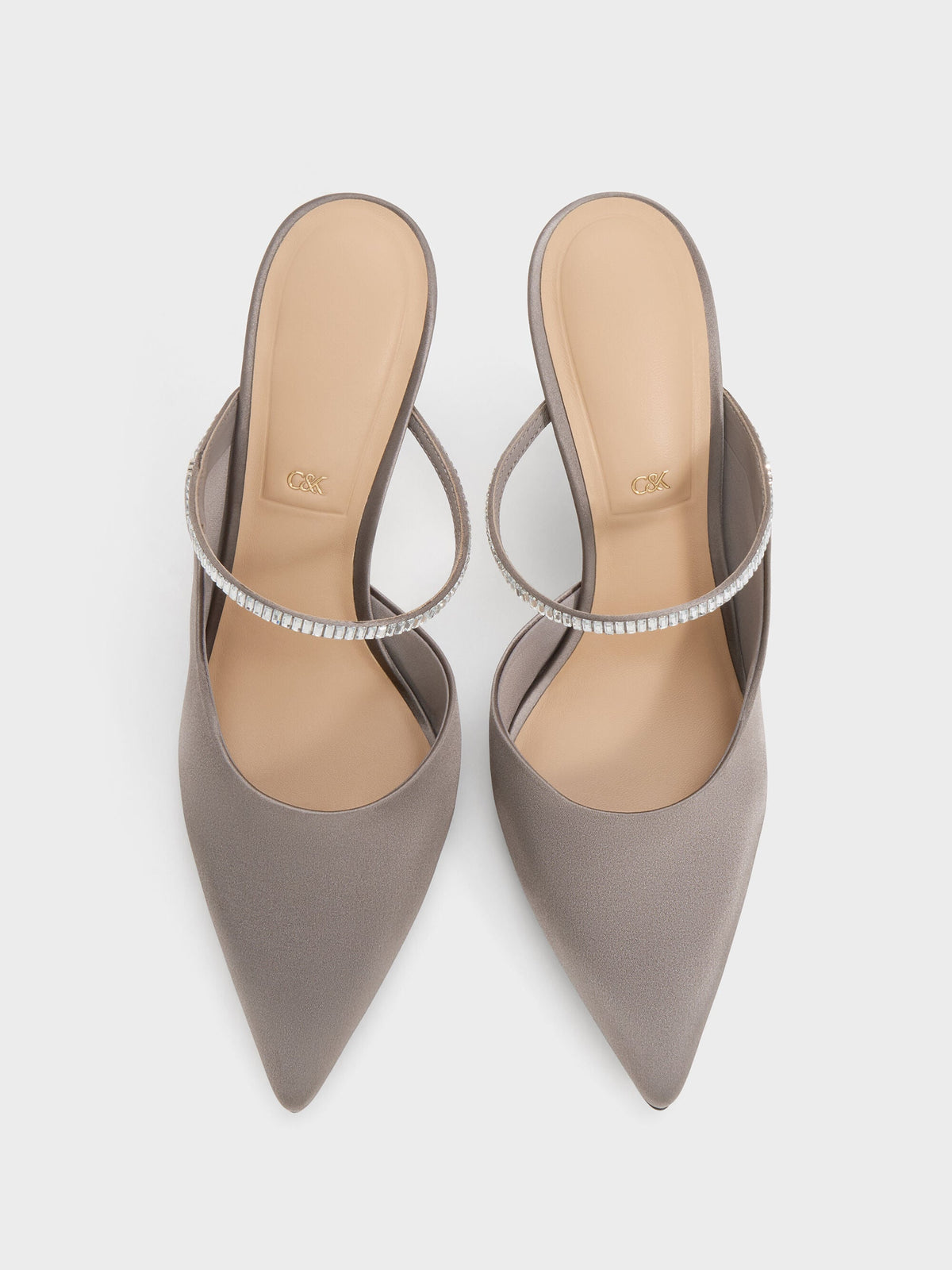 CHARLES & KEITH Best Seller / Gem D'Orsay Stiletto Mules - Pewter
