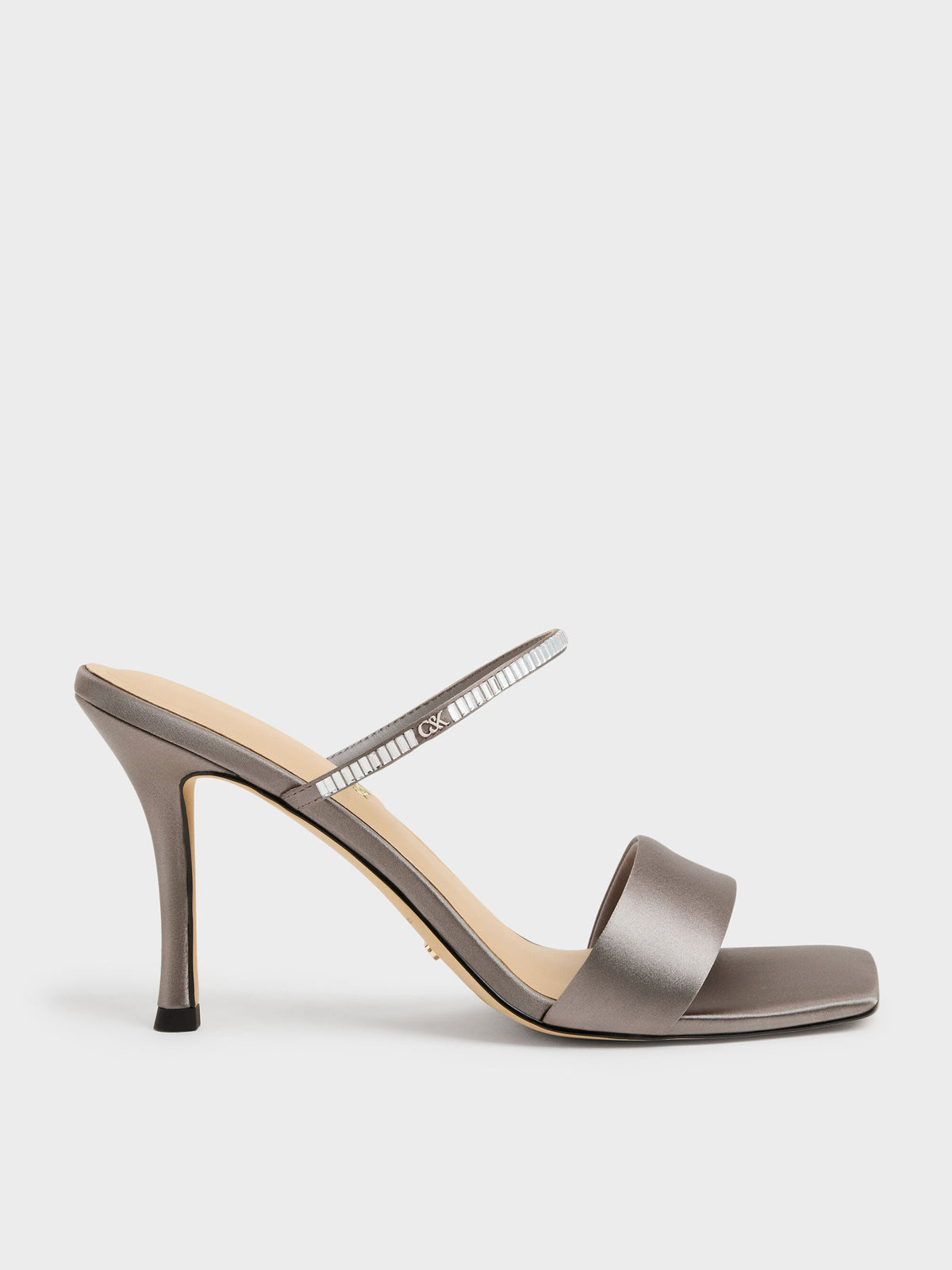 CHARLES & KEITH Top Pick / Gem Heeled Mules - Pewter