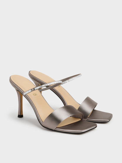 CHARLES & KEITH Top Pick / Gem Heeled Mules - Pewter
