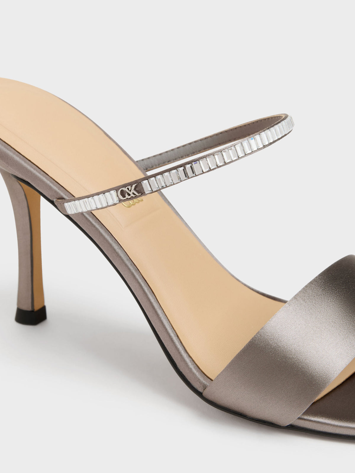 CHARLES & KEITH Top Pick / Gem Heeled Mules - Pewter