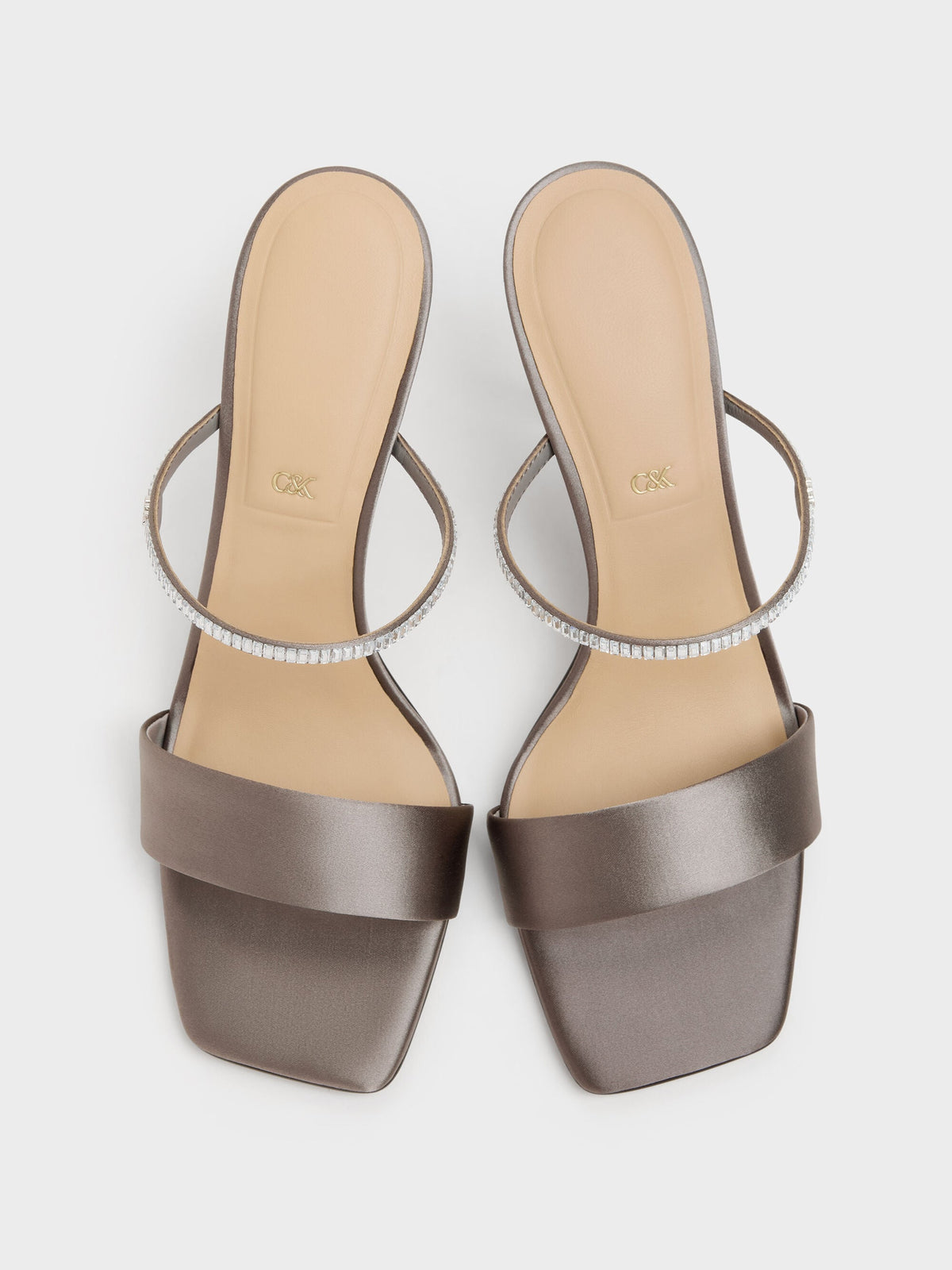 CHARLES & KEITH Top Pick / Gem Heeled Mules - Pewter