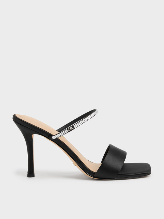 CHARLES & KEITH Featured / Gem Heeled Mules - Black Textured