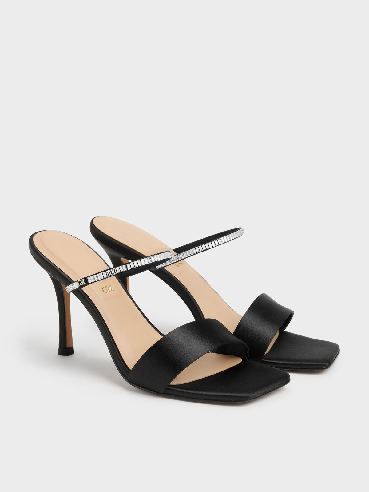 CHARLES & KEITH Featured / Gem Heeled Mules - Black Textured