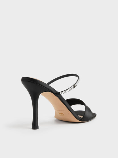 CHARLES & KEITH Featured / Gem Heeled Mules - Black Textured