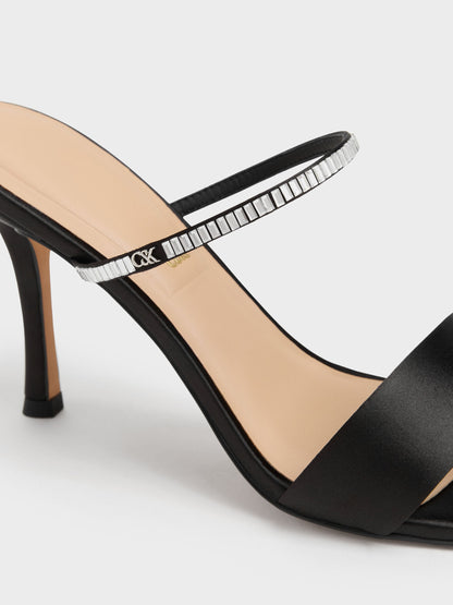 CHARLES & KEITH Featured / Gem Heeled Mules - Black Textured