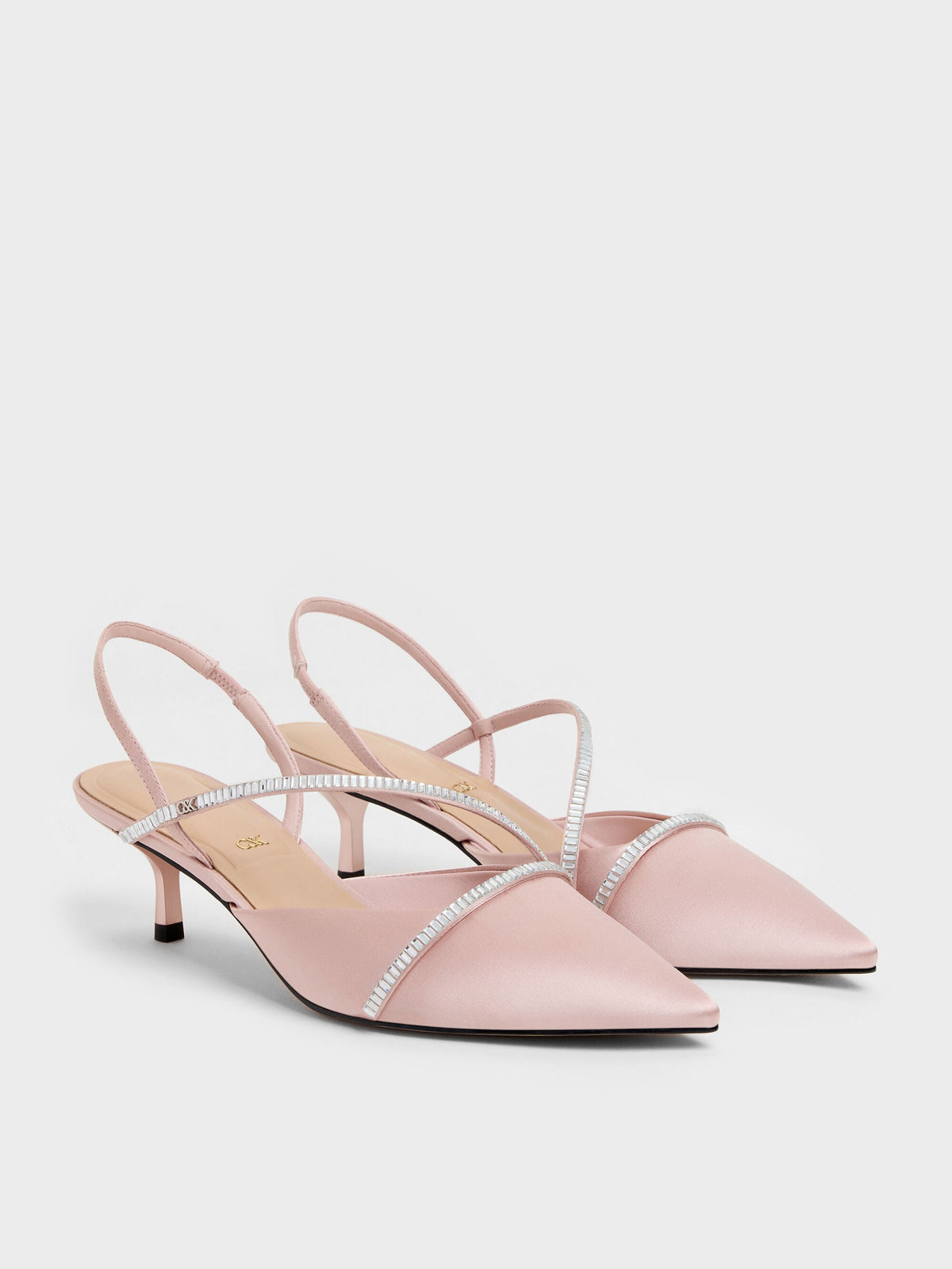 CHARLES & KEITH Hot Sale / Gem Slingback Kitten Heels - Pink