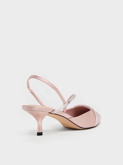 CHARLES & KEITH Hot Sale / Gem Slingback Kitten Heels - Pink