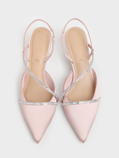 CHARLES & KEITH Hot Sale / Gem Slingback Kitten Heels - Pink
