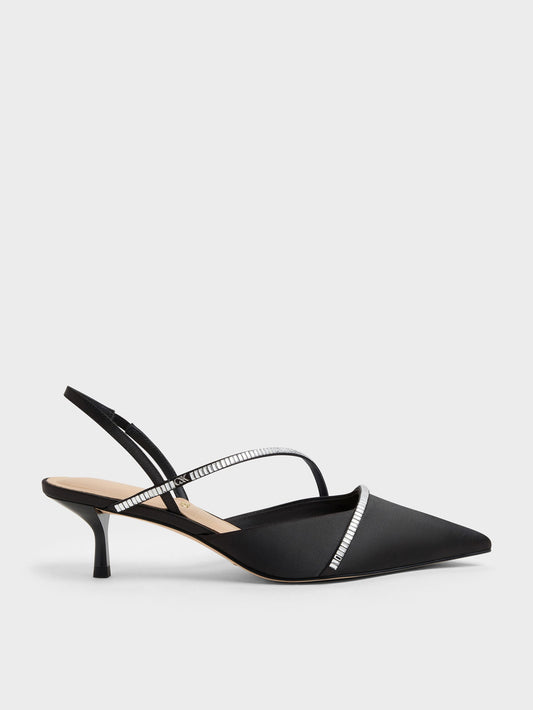 CHARLES & KEITH Value / Gem Slingback Kitten Heels - Black Textured