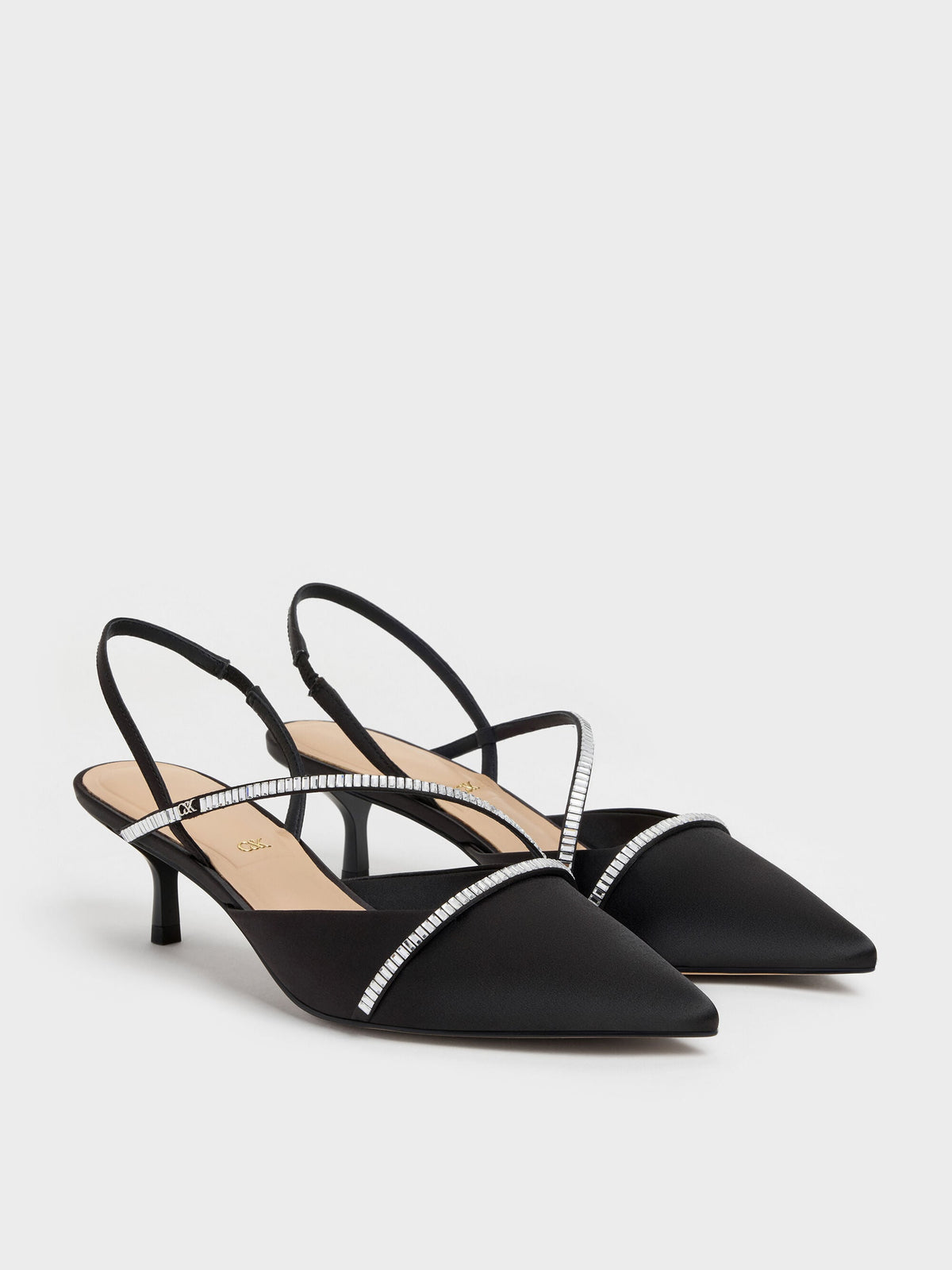 CHARLES & KEITH Value / Gem Slingback Kitten Heels - Black Textured