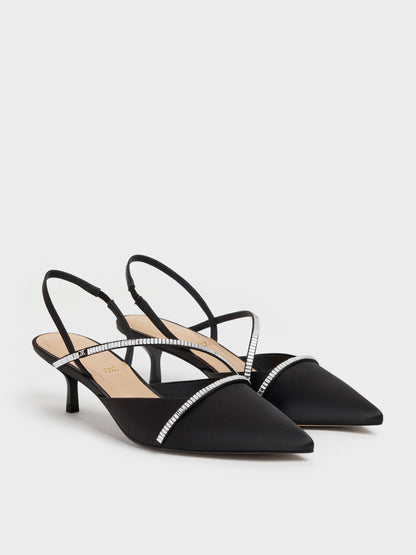 CHARLES & KEITH Value / Gem Slingback Kitten Heels - Black Textured