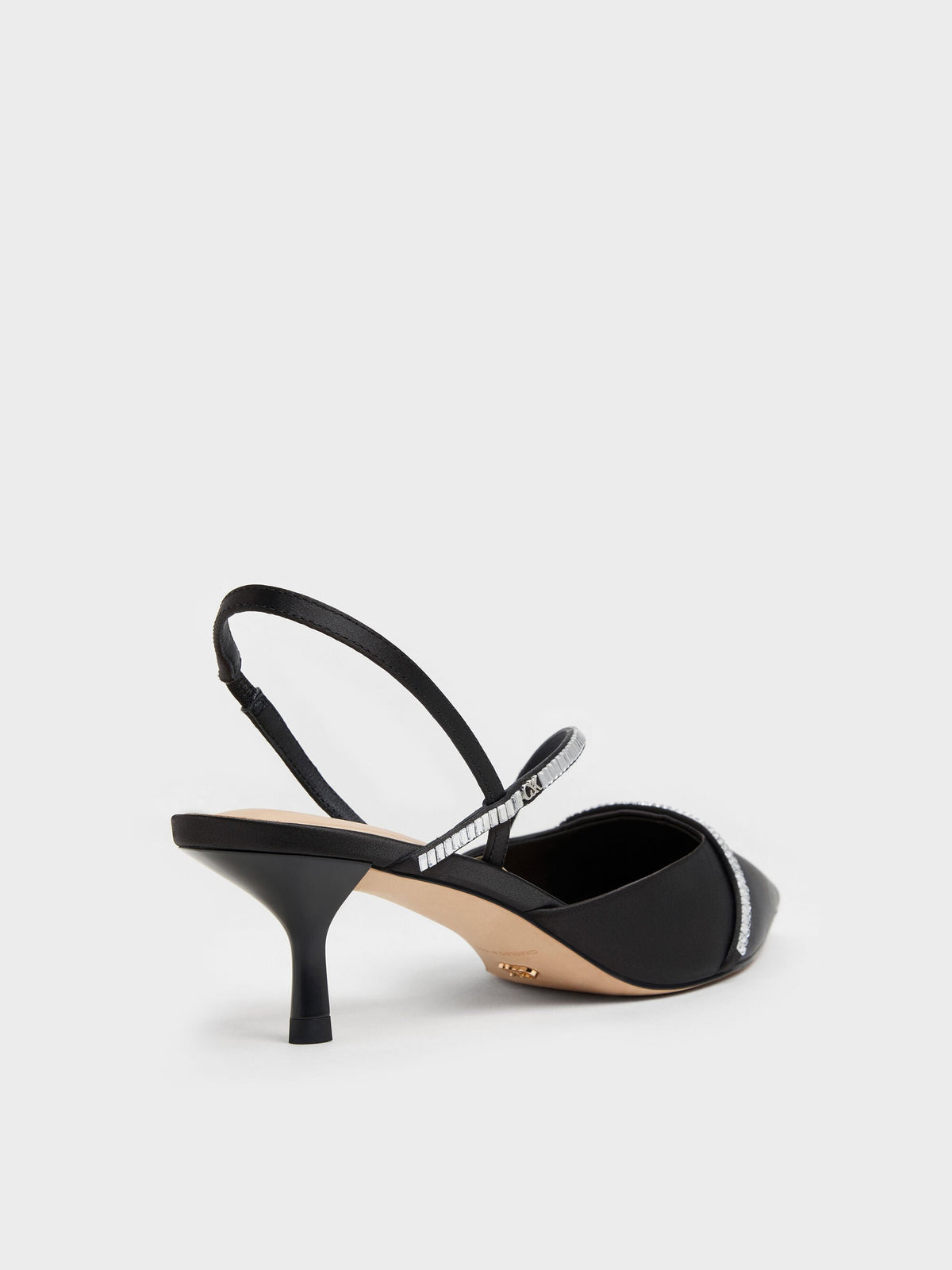 CHARLES & KEITH Value / Gem Slingback Kitten Heels - Black Textured