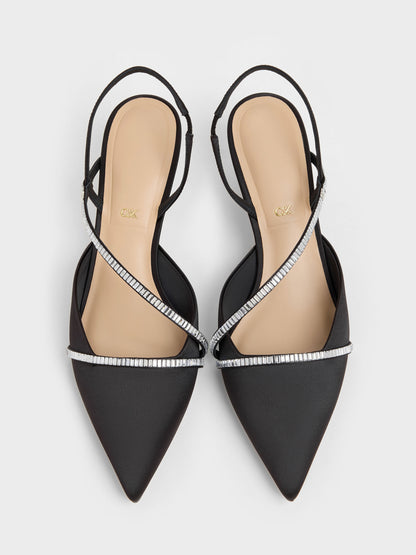CHARLES & KEITH Value / Gem Slingback Kitten Heels - Black Textured