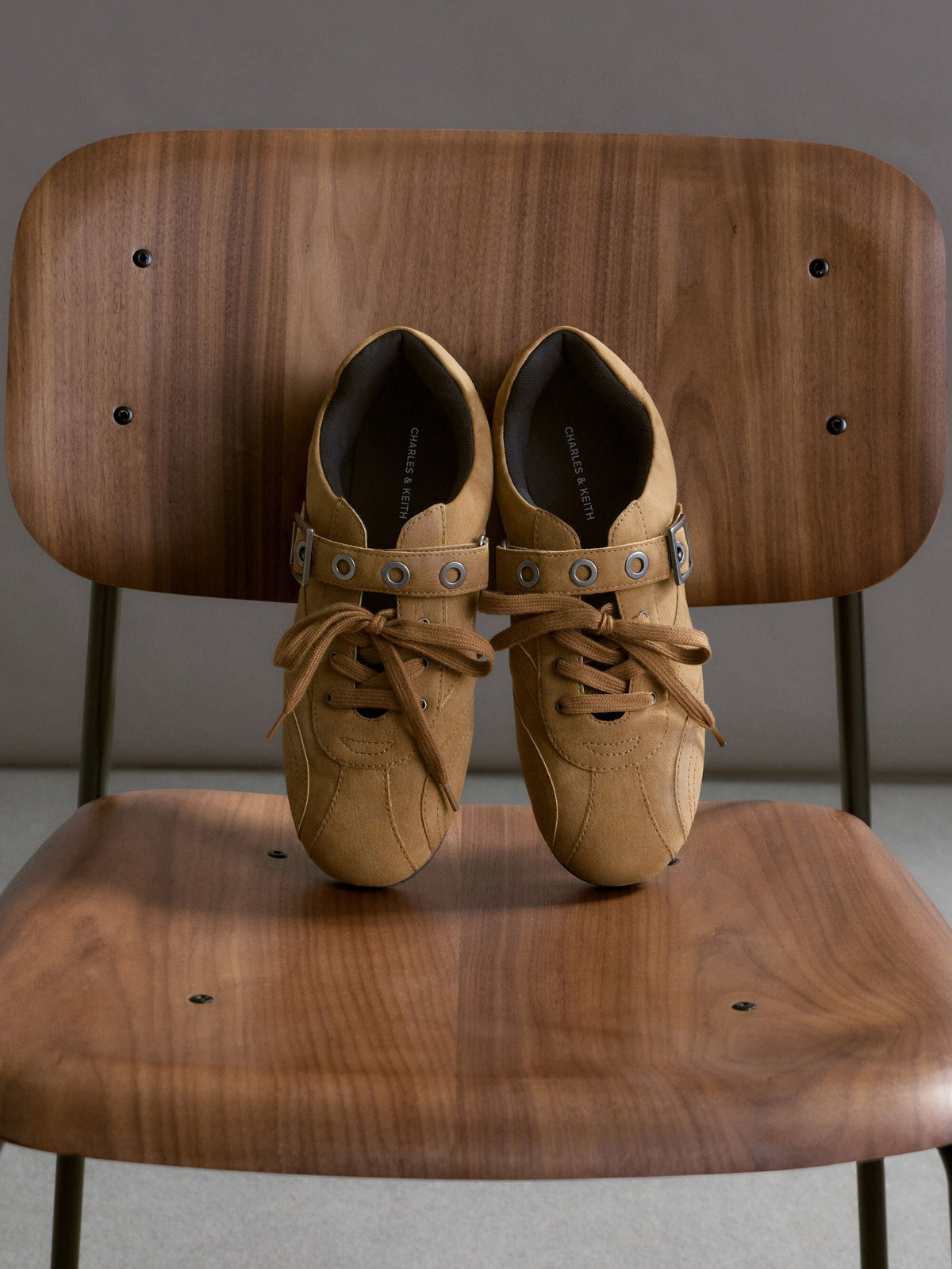 CHARLES & KEITH Classic / Jollie Grommet Mary Jane Sneakers - Sand