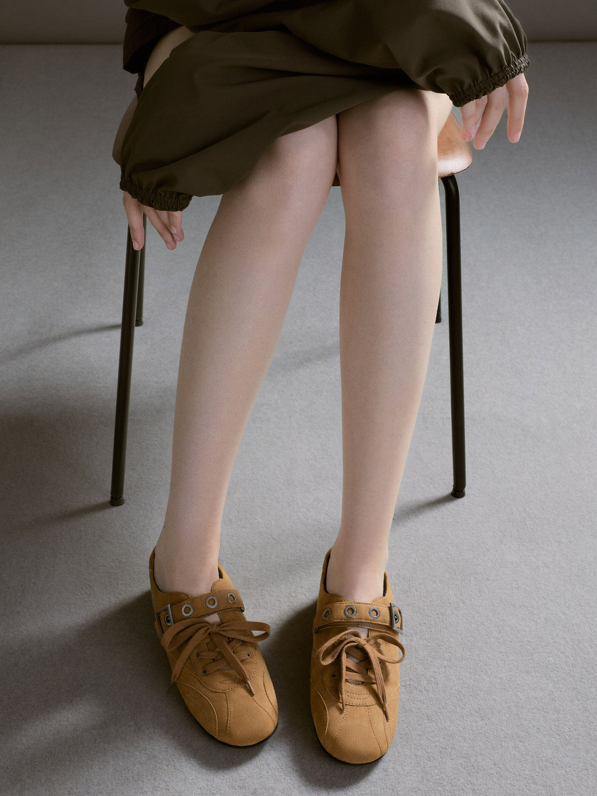 CHARLES & KEITH Classic / Jollie Grommet Mary Jane Sneakers - Sand