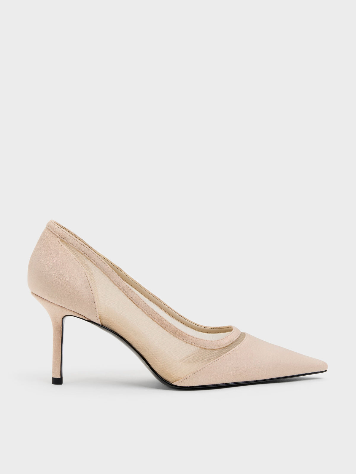 CHARLES & KEITH Sale / Faux Suede & Mesh Pointed Pumps - Beige