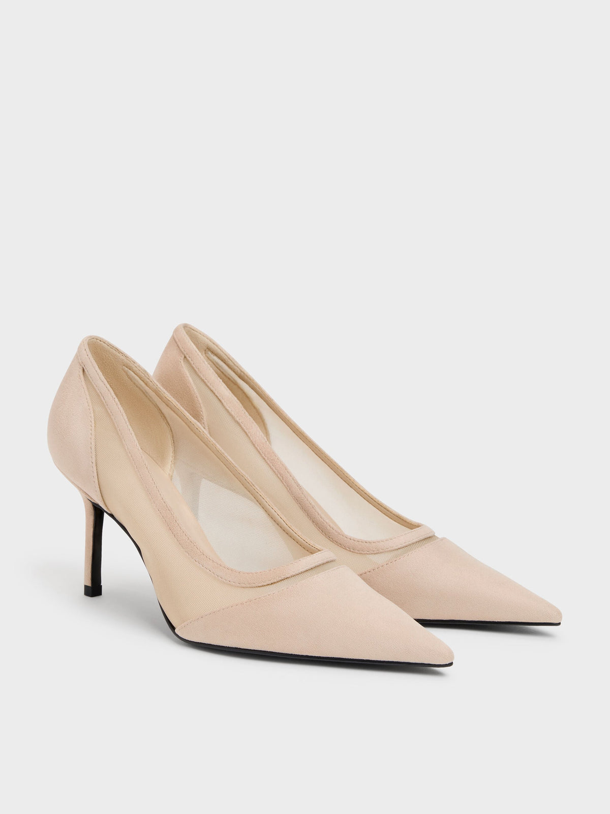 CHARLES & KEITH Sale / Faux Suede & Mesh Pointed Pumps - Beige
