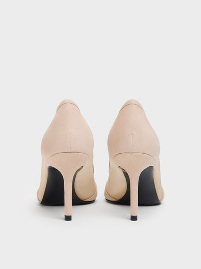 CHARLES & KEITH Sale / Faux Suede & Mesh Pointed Pumps - Beige