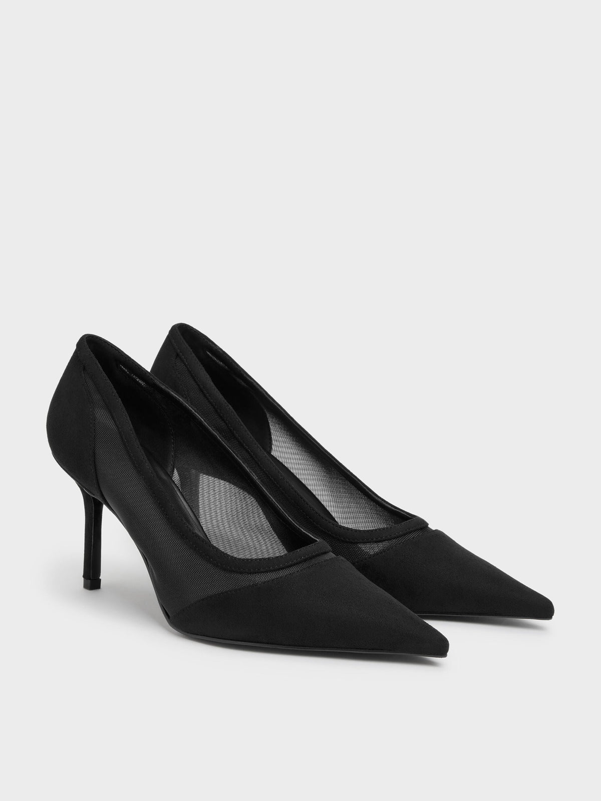 CHARLES & KEITH Signature / Faux Suede & Mesh Pointed Pumps - Black Textured
