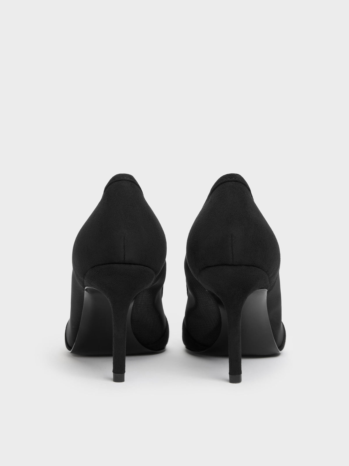 CHARLES & KEITH Signature / Faux Suede & Mesh Pointed Pumps - Black Textured